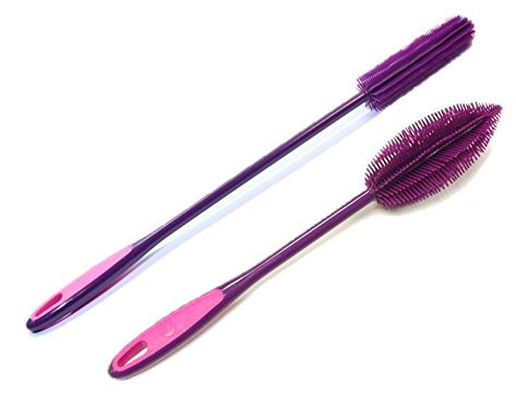 Kochblume Flaschenbürste 36cm & Flaschenbürste Slim 2er Set | Premium-Silikon & BPA frei| Hitzbeständig | Spülmaschinenfest | Von schmalen Öffnungen bis zu Thermoskannen & Karaffen | Farbe: lila