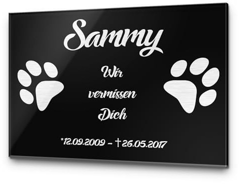 CHRISCK design Grabstein mit Gravur Gedenktafel Grabplatte Edel 100% Kratzfest und witterungsbeständig Hunde Katze Grabplatte Andenken versch. Größen ab 20x15 cm Motiv Tatzen