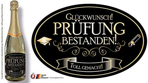 „PRÜFUNG BESTANDEN - 2023 - Toll gemacht!“ Aufkleber Sektflasche Weinflasche selbstklebend - wasserfest (Standard Edition)