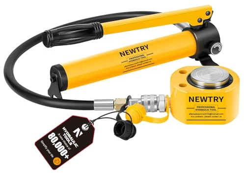 NEWTRY 5T Low Profile Hydraulic Jack Porta Power Kit + CP-180 Manual Hydraulic Hand Pump, Industrial Mini Hydraulic Cylinder, Stroke 0.24”
