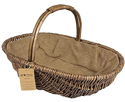 Wrenbury Large Wicker Basket - Gardening Trug Basket - Traditional Flower Foraging Allotment Willow with Handle - Gardeners Trug Carrier