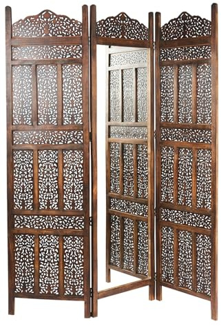 Orientalischer Paravent Elroi modern aus Holz und MDF in Braun 150 cm