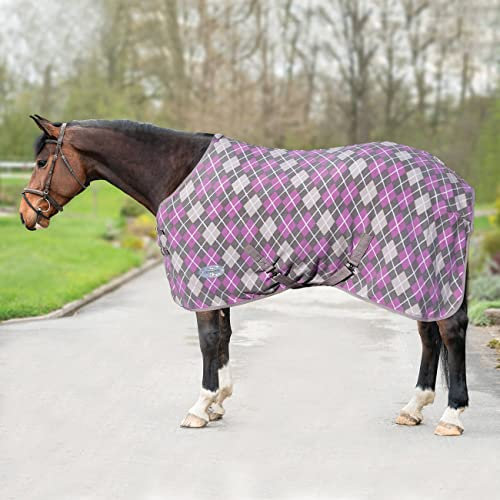 Horsenjoy Fleece-Abschwitzdecke Dalia mit Gurten (155 cm, Grau-Rosa)
