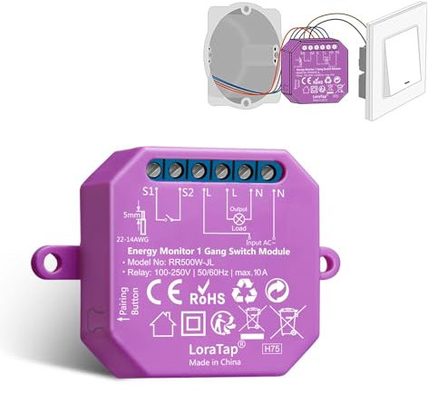 LoraTap WLAN-Schalter Modul Pro, mit Verbrauchszähler, Wechselschalter, Relais, 1150 W, 5 A, intelligenter Schalter, Fernbedienung Smart Life, kompatibel mit Alexa