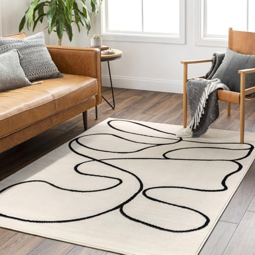 Livabliss Lucca Wohnzimmer modern – Abstrakt Design in Marmor Optik für Wohnzimmer 200x275 cm, Esszimmer, Schlafzimmer - Marmor e groß, weicher Kurzflor in Elfenbein und Schwarz | Elfenbein