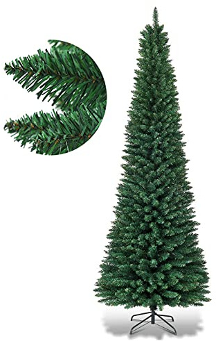 COSTWAY 210 cm Bleistift Weihnachtsbaum, künstlicher Tannenbaum mit Metallständer, Christbaum PVC Nadeln, Kunstbaum Weihnachten ideal für Zuhause, Büro, Geschäfte und Hotels, Grün (210cm)