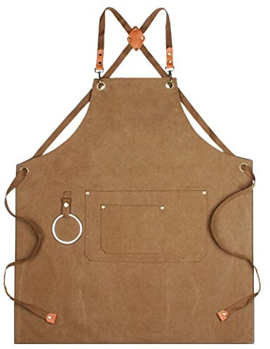 Waxed Canvas Schürzen for Damen Herren, Arbeitsschürze Mit Werkzeugtaschen, wasserdichte Ölbeständige Kochschürze (Color : Brown, Size : XL)
