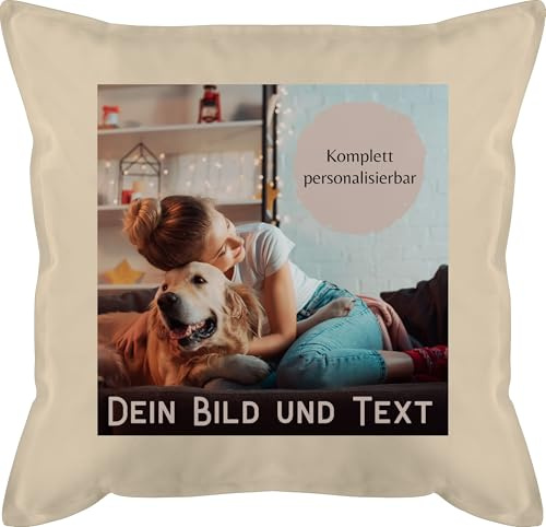 Kissen 50x50 - eigenem - Foto Bild Geschenk I Dein Bild und Text - 50 x 50 cm - Beige Natur - fotokissen fotopolster selbst drucken Logo schmusekissen photokissen Geschenke zum beschriften