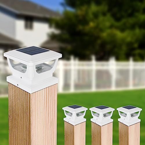 4pcs Solar Pfostenkappe 7x7 8x8 9x9 10x10, Zaunpfosten Leuchte Post Cap Light Pfostenleuchte Pfostenlampen, IP65 Wasserdicht für Pfosten, Zaun (Größe: 7.6 bis 10.1cm)