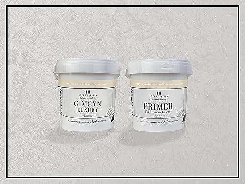 Impera Italia Gimcyn Luxury - Textured, Metallic Effect, Iridescent Wall Paint Bundle. Includes 1kg of Paint and 0.5L of Primer - Covers 5SQM - In Colour PEARL WHITE.