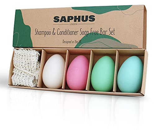SAPHUS Set regalo con shampoo e balsamo all'uovo, shampoo e balsamo solidi formato da viaggio, set da 4 pezzi, senza solfati, senza plastica