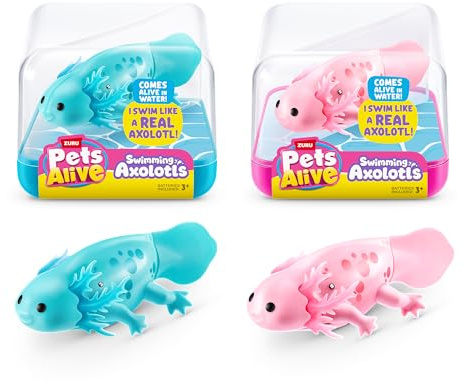Pets Alive Axolotls acquatici di ZURU, Axolotl robotizzato che nuota, animale elettronico, giocattolo estivo da piscina, giocattolo da bagno(Confezione da 2 pezzi).