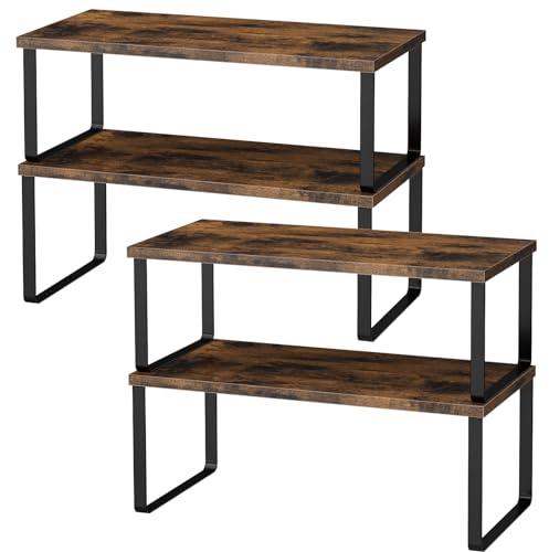 OGEMXU Küchenschrank Organizer,4er-Pack Regal Küche Regaleinsatz Für Küchenschrank,küchenregal arbeitsplatte,Aufbewahrungsturm für Küche, Badezimmer, Wohnzimmer - Natur (Braun)