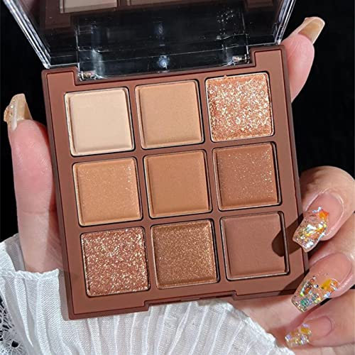 Schokolade Lidschatten Palette, 9 Farben Lidschatten Palette Braun Lidschatten Make-Up Paletten, Nude-Ton Langanhaltender Schimmer Matte Reisegröße Lidschatten Für Frauen Mädchen (04 Schokolade)