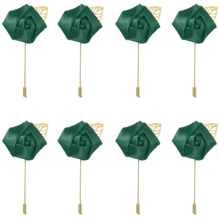 QUARKZMAN 8 Stück Herren Ansteckblumen Rosen Anstecknadeln 2x3.5 für Hochzeit, Jubiläum, formelles Abendessen, Partyanzug Dekoration Dunkelgrün