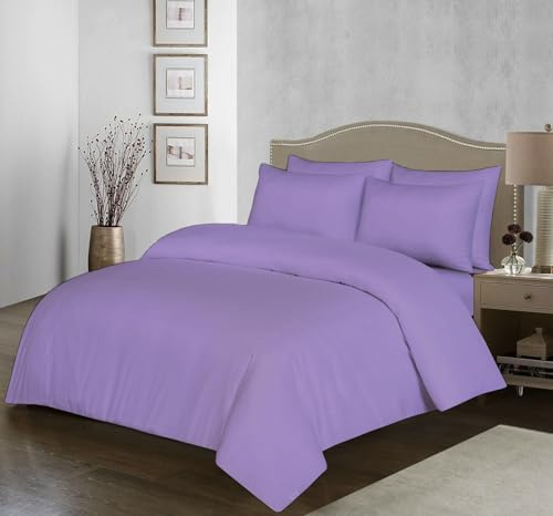 100% Egyptian Cotton Duvet Cover Set |200 Thread Count Plain Dyed Duvet Quilt Cover Set With Free Pillowcases| Non-Iron Easycare Bedding Set - Single Double King Super King Sizes (Lilac, Double)