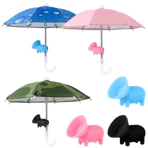 3pcs Phone Umbrella for Sun, 10.23x8.66in Cell Phone Umbrella Sun Shade Cell Phone Outdoor Sunshade Multifunctional with Pig Style Suction Cup for Sun Adjustable Glare Blocking