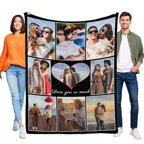 LKSCUDIY Personalisierte Decke mit Foto Fotodecken selbst gestalten Bedrucken Lassen 1–10 Fotocollage und Text,Decke Flanell personalisiert für Kinder,Geburtstag-9Foto