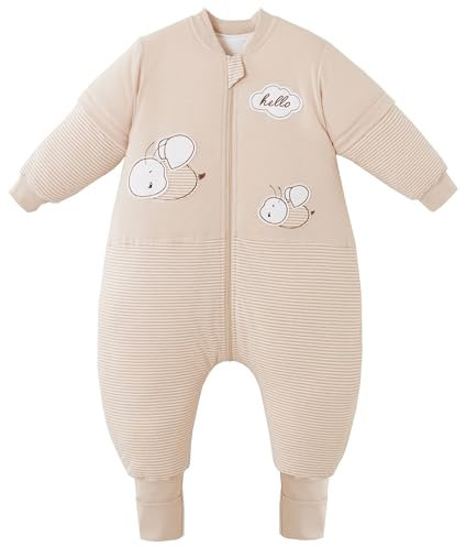 Chilsuessy Baby Schlafsack mit Füßen Winter Kinder Schlafsack Bio Baumwolle Warm Baby Schlafsack mit Beinen für Jungen und Mädchen, 3.5 Tog/Süße Bienen, 70cm/Baby Höhe 75-85cm