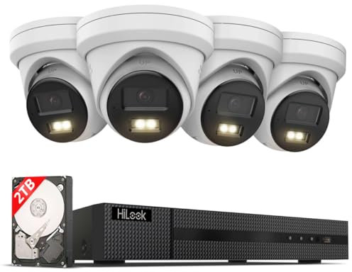 Hilook 4K Outdoor Surveillance Kit, 4 X 4K Turret PoE Cameras, 8CH NVR 2TB HDD, Person/Vehicle Detection, 24/7 Recording, Smart Hybrid Light, Colour & IR, Day And Night Vision, ‎ ‎IK28P-480T
