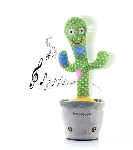 InnovaGoods® Cactus Bailarin, Cactus Bailarin répète l'espagnol, Jouet en Peluche Cactus Danse, Répète ta Voix et enregistre, Lumières Multicolores et 120 chansons