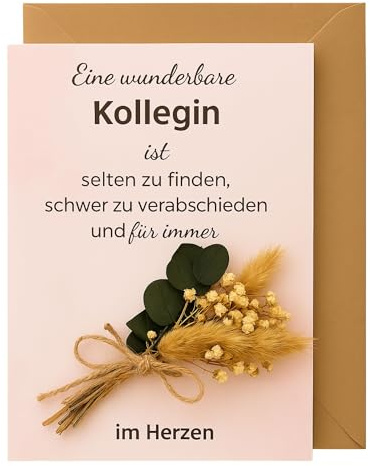 Milaboo® Abschiedsgeschenk Kollegen Karte mit echter Trockenblumenstrauß und Briefumschlag I besondere Karte für Abschied Kollegin I Geschenk zum Jobwechsel (Karte)