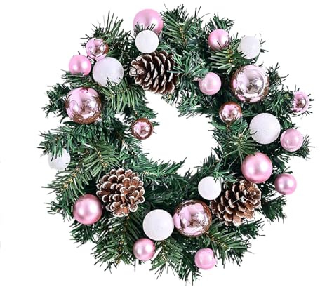 MINGZHE Weihnachtskränze für die Haustür, Weihnachtskranz mit Kugeln, Weihnachtstürkranz, Weihnachtskränze, Weihnachtstreppenkranz, Weihnachtstürdekorationen, 35 cm (A)