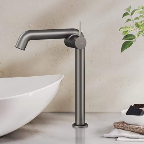 EMKE Wasserhahn Bad Anthrazit Matt, 332 x 220 x 76 mm, Messing, Keramikkartusche, Badarmatur, Wasserhahn mit Luftsprudler, Waschtischarmatur, Mischbatterie Waschbecken-Armatur einfache Installation