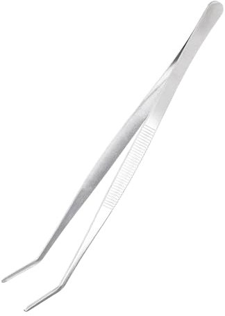 sourcing map Kitchen Tweezers Stainless Steel, 10 Inch Food Tongs Fine Cooking Tweezers Set Extra-Long Tweezer Tongs for Cooking Grill Baking BBQ, Silver Bend Clip