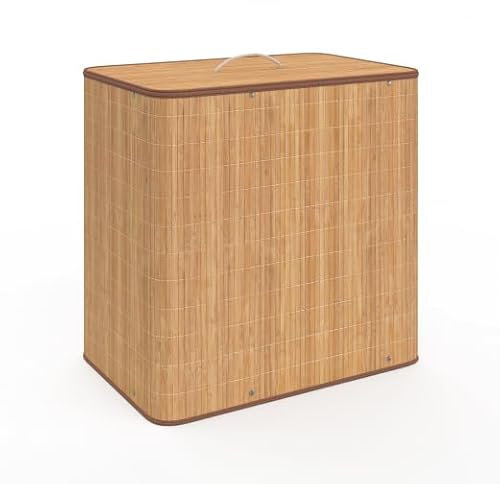 IDMarket - Panier à Linge 3 bacs Amovibles Bambou Alba Tissu écru