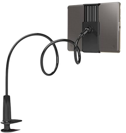 TUBAWD Kindle Holder, Kindle Stand, Tablet Holder for Bedtablet Holder Tablet Stand for Bed Gooseneck Mount Flexible Arm Flexible Arm Clip Tablet Mount Kindle Holder for Reading in Bed Black