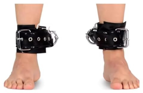 GAYLOP 100% Latex Gummi Schwarz Handschellen Party Rollenspiel Mode Besondere Anlässe Metall Dekoration Bequem