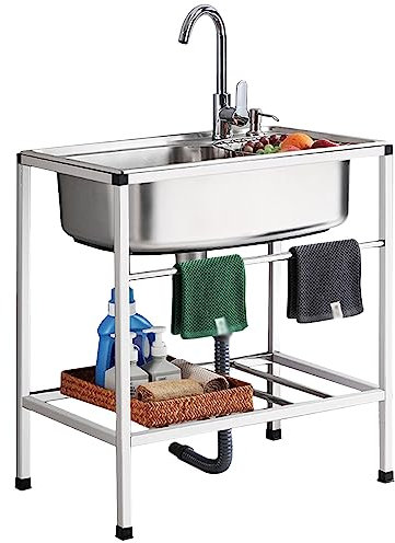 KITCHEN SINK Edelstahl-Küchenspüle mit Wasserhähnen - Catering Standwaschbecken für den Außenbereich Indoor Home Garden Bar Unit, tragbare gewerbliche Spülen H75cm Single Bowl Utility Washin