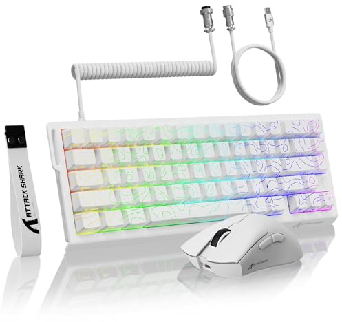 MAMBASNAKE Attack Shark X68 HE Rapid Trigger-Tastatur & R1-Maus & 8KHz-Spiralkabel Kombinationen, 0,01 mm RT-Genauigkeit, 8KHz Wired Magnetische Tastatur, R1 Kabellose Gaming-Maus, für PC/Mac–Weiße