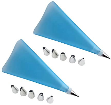 getuse Lot de 2 poches à pâtisserie réutilisables en silicone avec 12 douilles en acier inoxydable, outils de décoration de gâteaux, bleu
