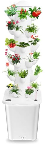 Hydroponisches Anbausystem-Set, Gartenturm mit 10-Liter-Tank, 6-lagiges Indoor-Gartensystem, Hydroponik-Turmsystem-Set für 30 Pflanzen, erdloser Anbau von Kräutern, Obst und Gemüse, vertikaler Pflanze