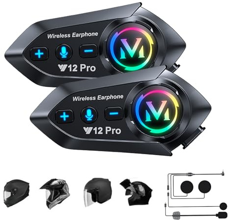 Wireless Motorcycle Intercom 2 Pack Helmet Bluetooth Headset with Mic IP56 Waterproof Motorbike Intercom Noise Cancelling Helmet Headphones Speakers Earphones Communication Device with Microphone