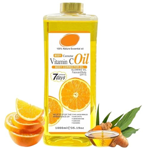 Huile corporelle à la vitamine C 1000 ml, hydratante et nourrissante naturelle, résultats visibles en 7 jours, pour un teint irrégulier