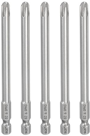 sourcing map 5pcs #3 Phillips Screwdriver Bit PH3 1/4 Hex Shank 4 (100mm) Long 6mm Rod Magnetic Cross Head Drill Bits S2 Steel Industrial Screw Driver for Power Screwdrivers Drills, Silver