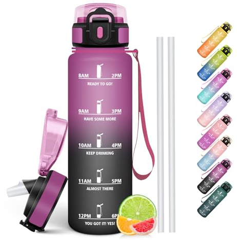 HoneyHolly Borraccia 1 Litro, Libre de BPA & A Prova di Perdita, Borracce con Cannuccia, Reutilizables, Borraccia Motivazionale, Water Bottle Palestra per Scuola, Palestra, Ufficio, Sport