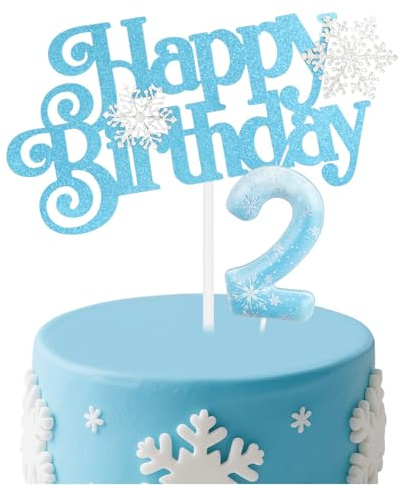 mciskin Frozen Birthday Candles Set,Blue Snowflake Number 2 Candle for Cake,2nd Birthday Decorations for Girls,Silver Snowflake Candles Frozen Cake Toppers for Girls Boys Birthday Party Supplies
