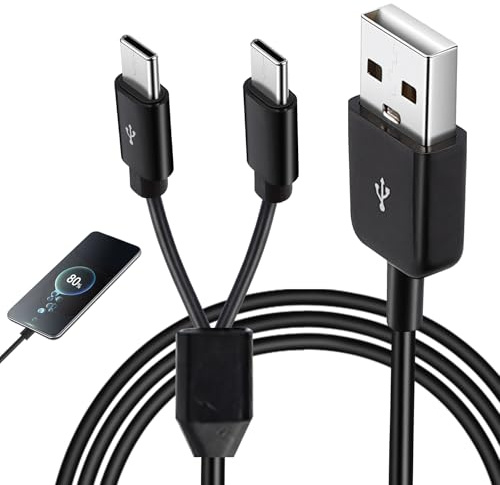 Multi USB C Splitter, 2 in 1 Type C Male Plug Cord Charging Cable, 1.5m | 1 to 2 Sync Charging Cable Adapter USB A to USB C Splitter Fast Charger Data Transfer Connectors for Phone Tablets Hard Drive