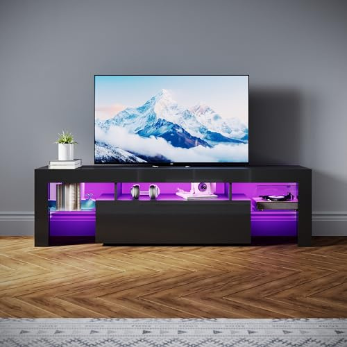 SONNI Mobile TV Soggiorno 160x35x45cm Nero con Illuminazione LED
