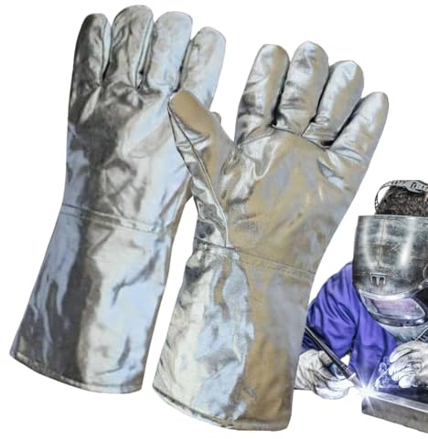 Generisch Guanti Saldatore - Foglio di alluminio ad alta temperatura Guanti Saldatura,Muffole Per Fonderia Metallo Vetro Lavorazione Gastronomia Acciaio