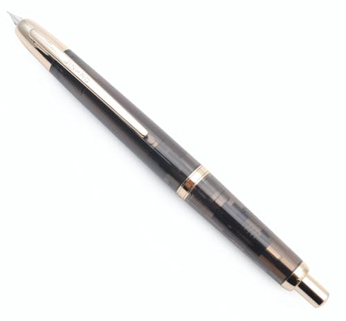 JINHAO 20 Press Fountain Pen, Retractable Capless Resin Pen with Ink Converter (F Nib 0.5mm, Transparent Black - Gold Clip)