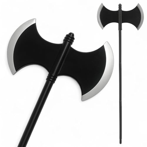 MIJOMA Doppelaxt 110 cm – Halloween Axt Kostüm Zubehör schwarz Silber zerlegbar – Grusel Accessoire für Horror Party & DIY Deko