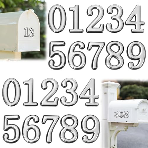 50 Stück 3D Hausnummer Zahlen Sticker,Reflektierende Zahlen Aufkleber,Wasserdicht 0-9 Klebezahlen,Selbstklebende Nummernaufkleber,für Briefkasten, Postkasten, Hausnummern, Schilder, Mülltonnen(Silber)