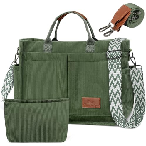Aucuu Canvas Tasche Damen, Große Handtasche mit 2 Verstellbaren Schultergurten, Arbeitstasche Schultertaschen, 15,6 Zoll Laptop Tasche, Tote Bag Damen, Umhängetasche für Schule Arbeit Reise