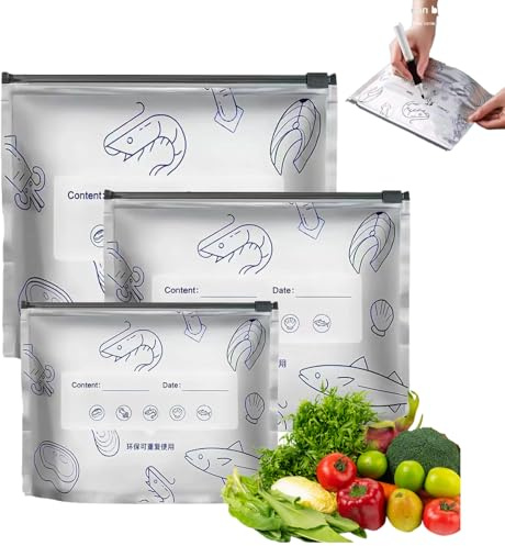 Lot de 30 sacs de rangement réutilisables en aluminium - Sacs De Congélation À Fermeture Éclair, conservation prolongée des aliments avec espace pour étiquettes Pour Cuisine Réfrigérateur Viande Salad