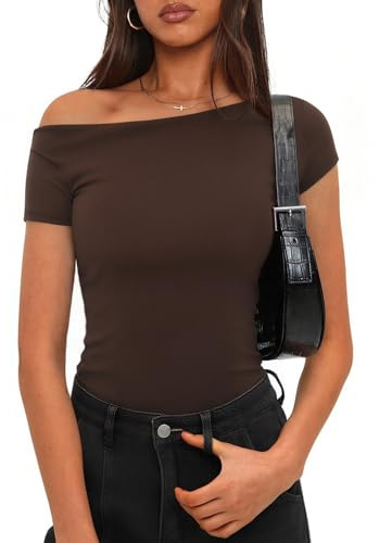 Totatuit camiseta de mujer de algodón ajustada manga corta hombros